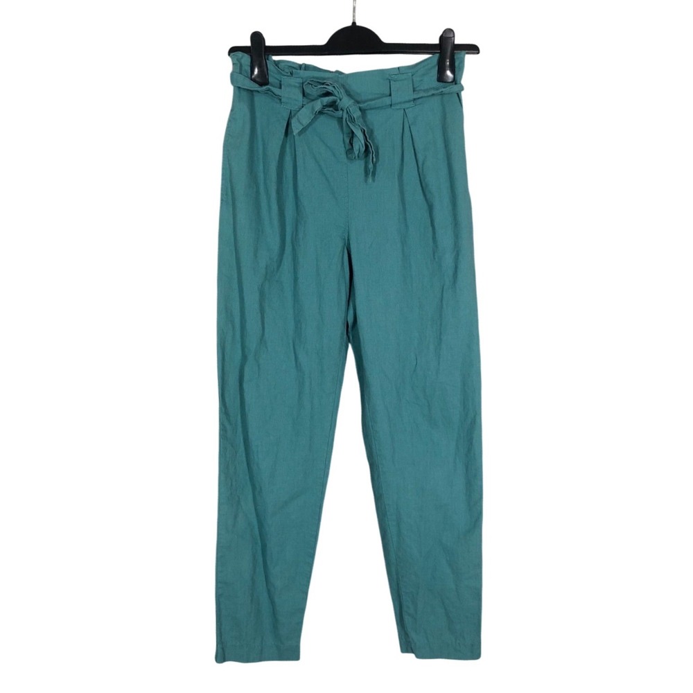 CHELSEA & VIOLET Green LINEN BLEND Tapered Leg PLEATED Tie Belt PANTS Sz XS